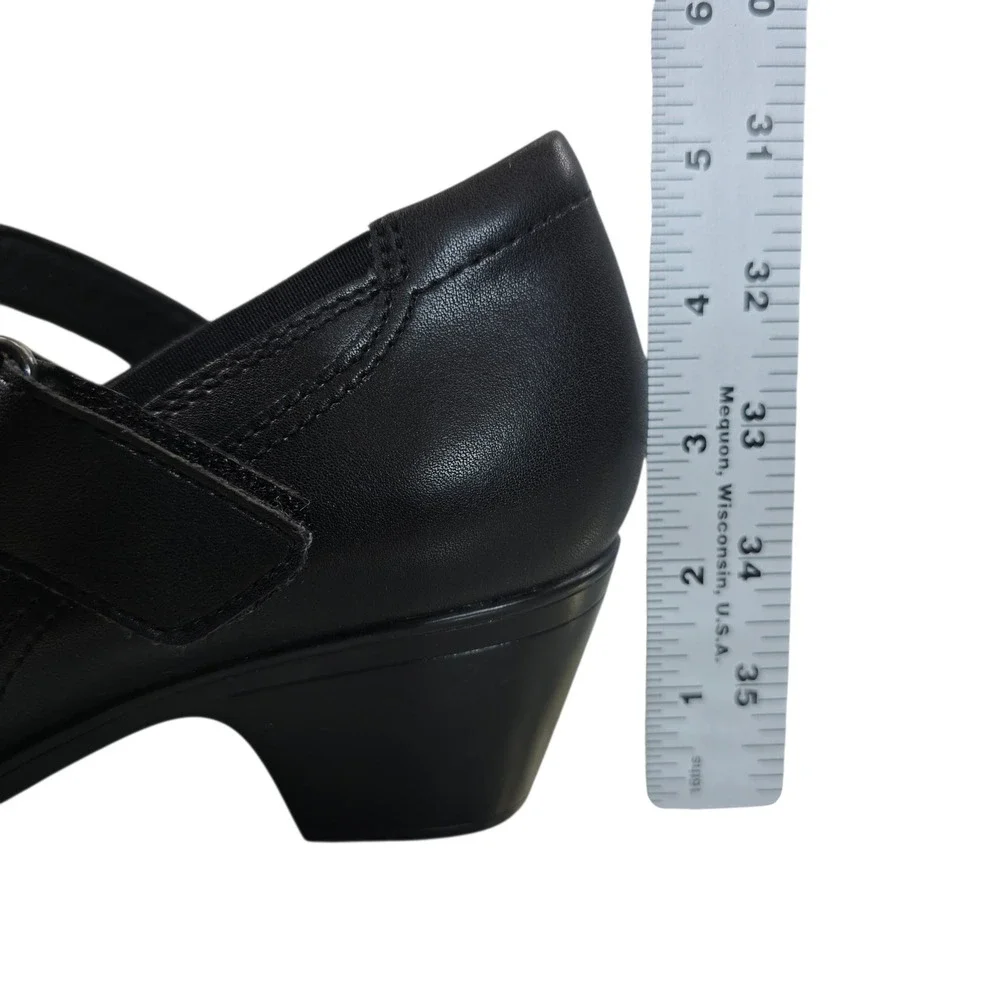 Clarks Collection Black Leather Mary Jane Block Heel Pumps Womens 9 261841294065